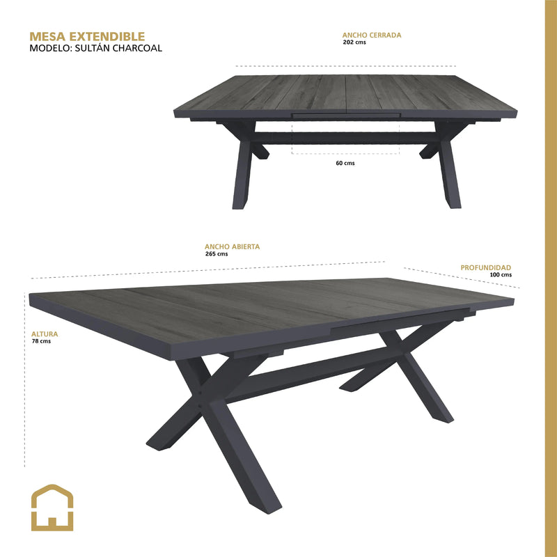 Cargue la imagen en el visor de la galería, Mesa de Comedor para interior y exterior de Aluminio Color Carbon SULTAN-table-21 CasaEaster