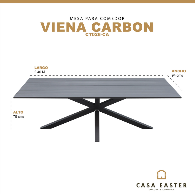 Cargue la imagen en el visor de la galería, Mesa de Comedor para interior y exterior de Aluminio Color Carbon VIENA-CT026-CHA CasaEaster