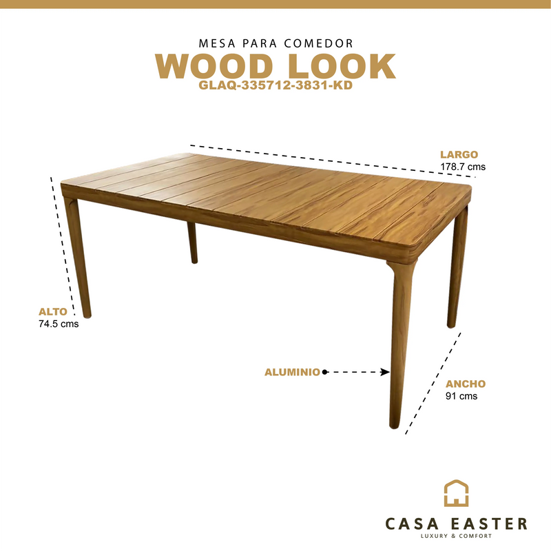 Cargue la imagen en el visor de la galería, Mesa de Comedor para interior y exterior de Aluminio Color Madera WOOD LOOK-GLAQ-335712-3831-KD CasaEaster