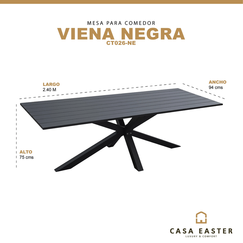 Cargue la imagen en el visor de la galería, Mesa de Comedor para interior y exterior de Aluminio Color Negra-VIENA CT026-NE CasaEaster
