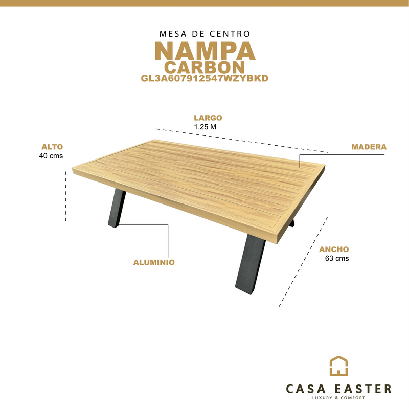 Cargue la imagen en el visor de la galería, Mesa de centro de madera Nampa Color Carbon - GL3A607912547WZYBKD CasaEaster
