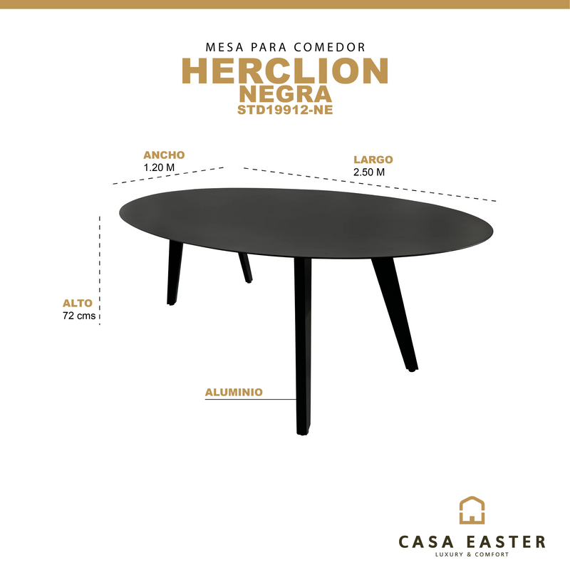 Cargue la imagen en el visor de la galería, Mesa de comedor Alum Negra Herclion - STD19912-NE CasaEaster