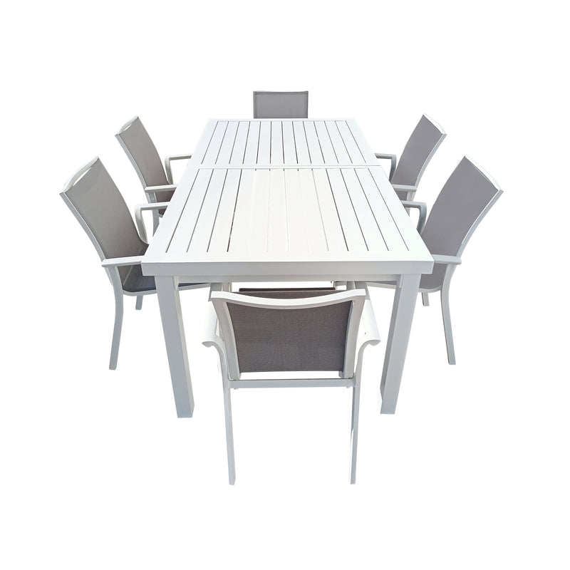 Cargue la imagen en el visor de la galería, Comedor Nikola blanca + 6 sillas koshem blancas