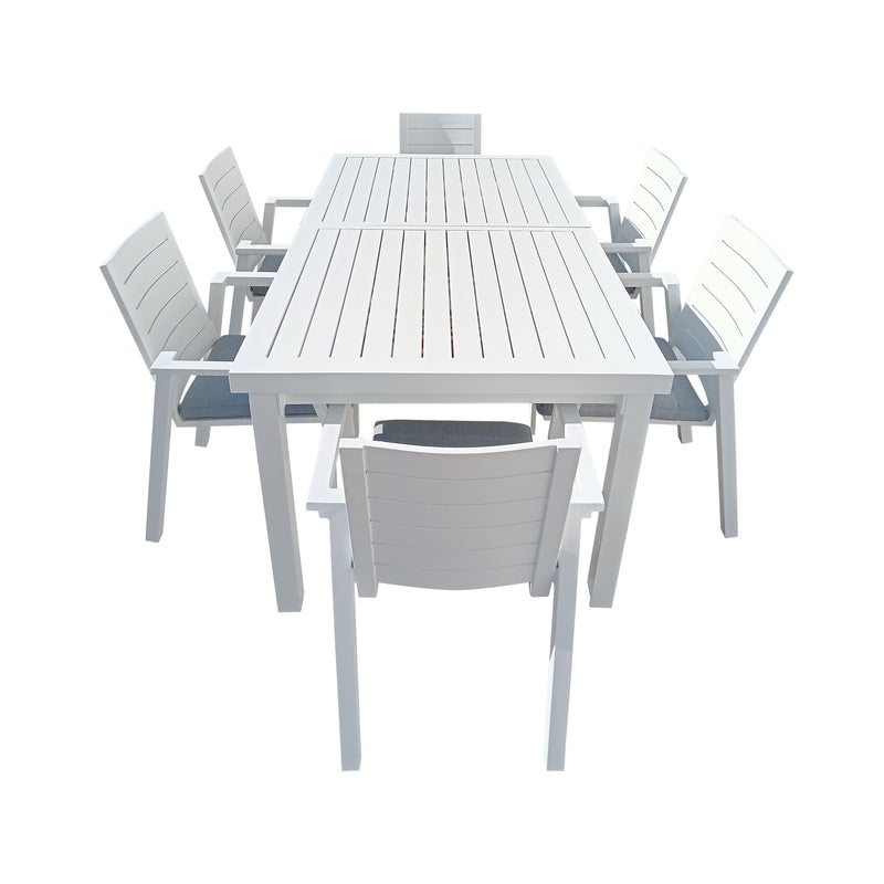 Cargue la imagen en el visor de la galería, Comedor de Aluminio expandible Nikola blanco 1.8 M / 2.4 M+ 6 sillas Swiss blancas