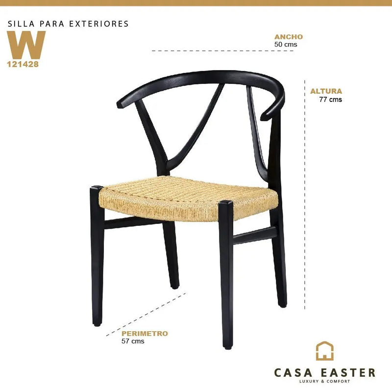 Cargue la imagen en el visor de la galería, Silla para Interior de Madera Color Negro/Natural W- 121428