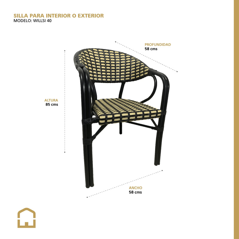 Cargue la imagen en el visor de la galería, Silla de Rattan para Exterior Color beige /Negro WILLSI -WIL040