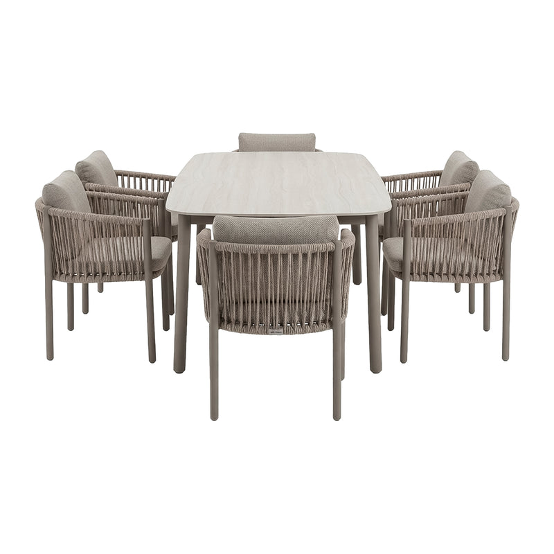 Cargue la imagen en el visor de la galería, Comedor Oxano 2M + 6 sillas Oxano color Champagne - GLAE-39794-8677KD-SEIS-2655KD