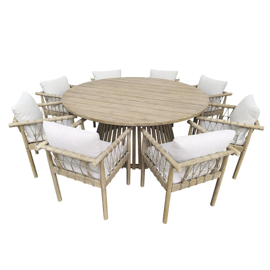 Comedor redondo 1.8 M  PAIA de madera + 8 sillas Paia , color natural - HUC28542COR
