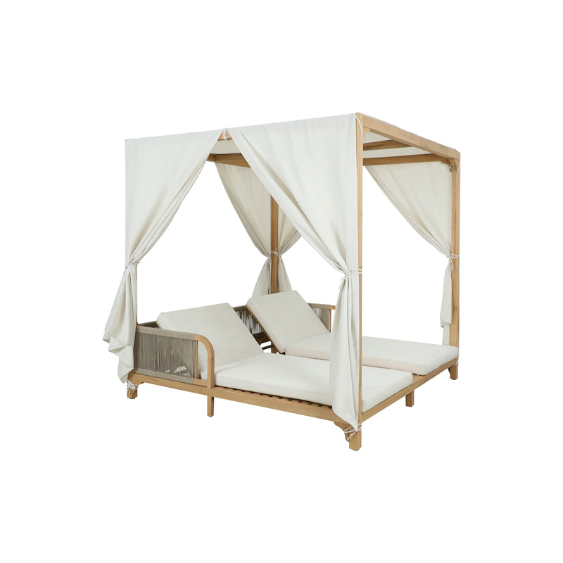 Cargue la imagen en el visor de la galería, Camastro Doble Pro Barcares con cortina color natural - HUC262291