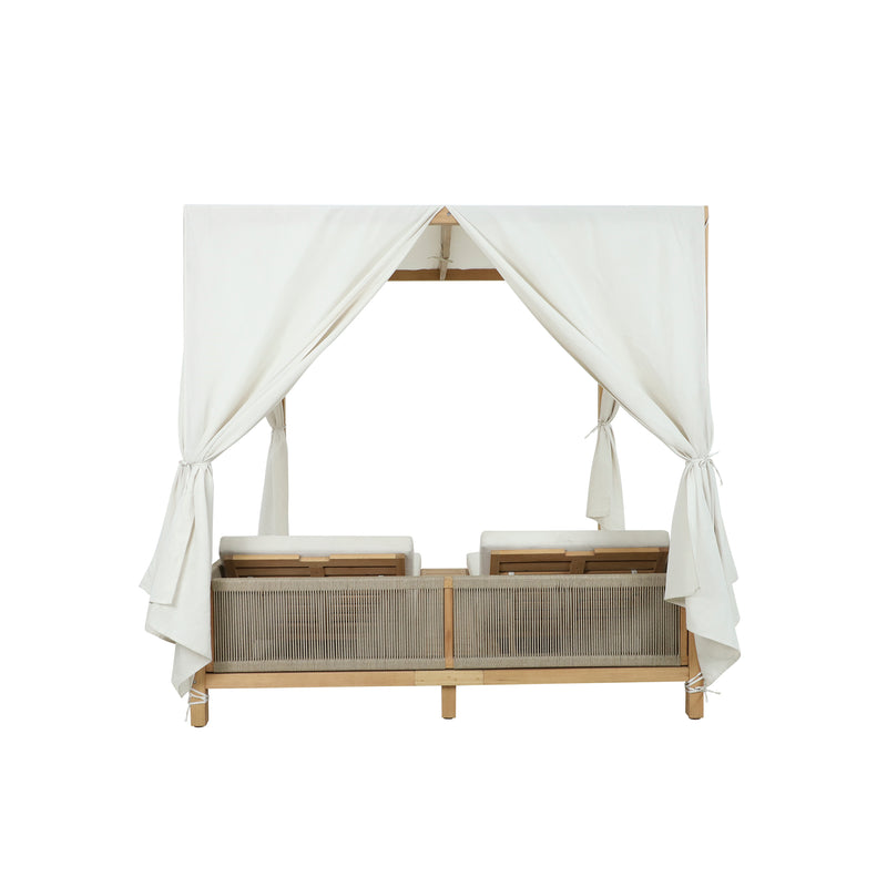 Cargue la imagen en el visor de la galería, Camastro Doble Pro Barcares con cortina color natural - HUC262291