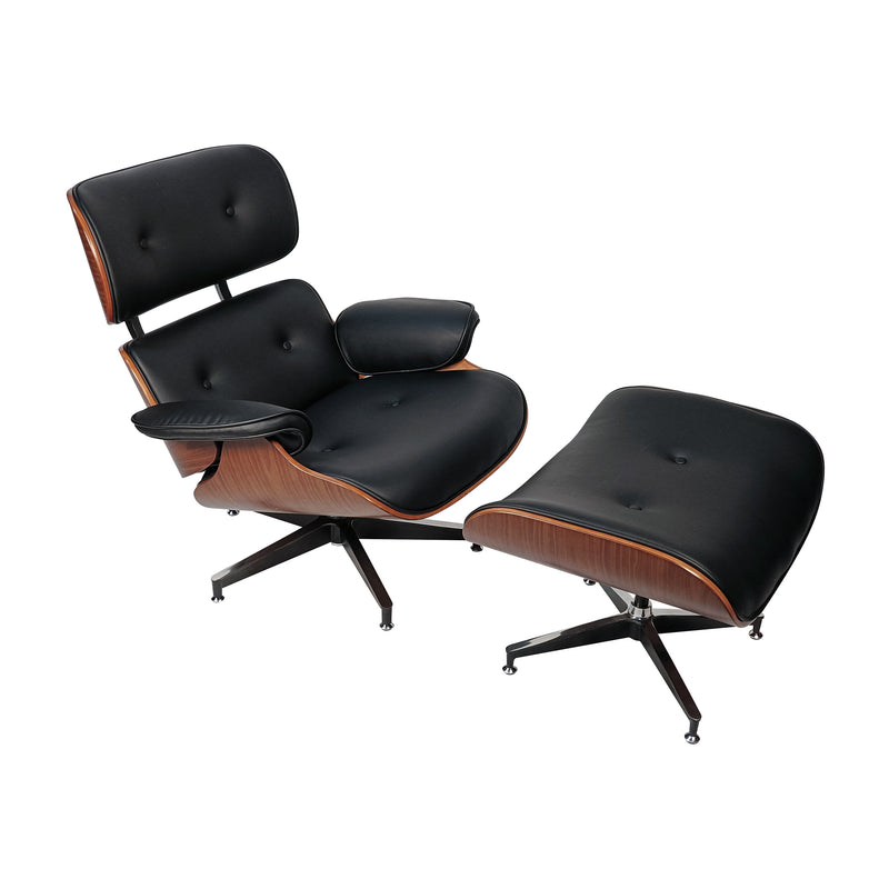 Cargue la imagen en el visor de la galería, Set silla individual de oficina con taburete JY6025 color negro-café - JY6025