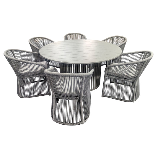 Comedor redondo Shangrila 1.53M de aluminio + 6 silas Nacolitana color gris - GL3AQ59315-NAC