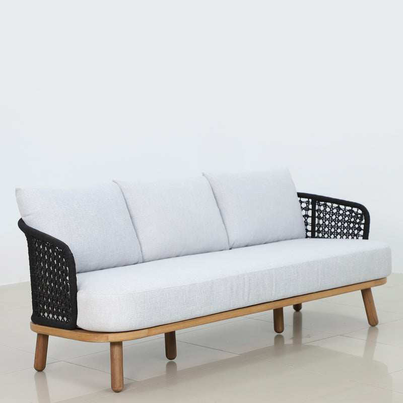 Cargue la imagen en el visor de la galería, Sofà Triple Anya de madera color natural & negro - HUC40367