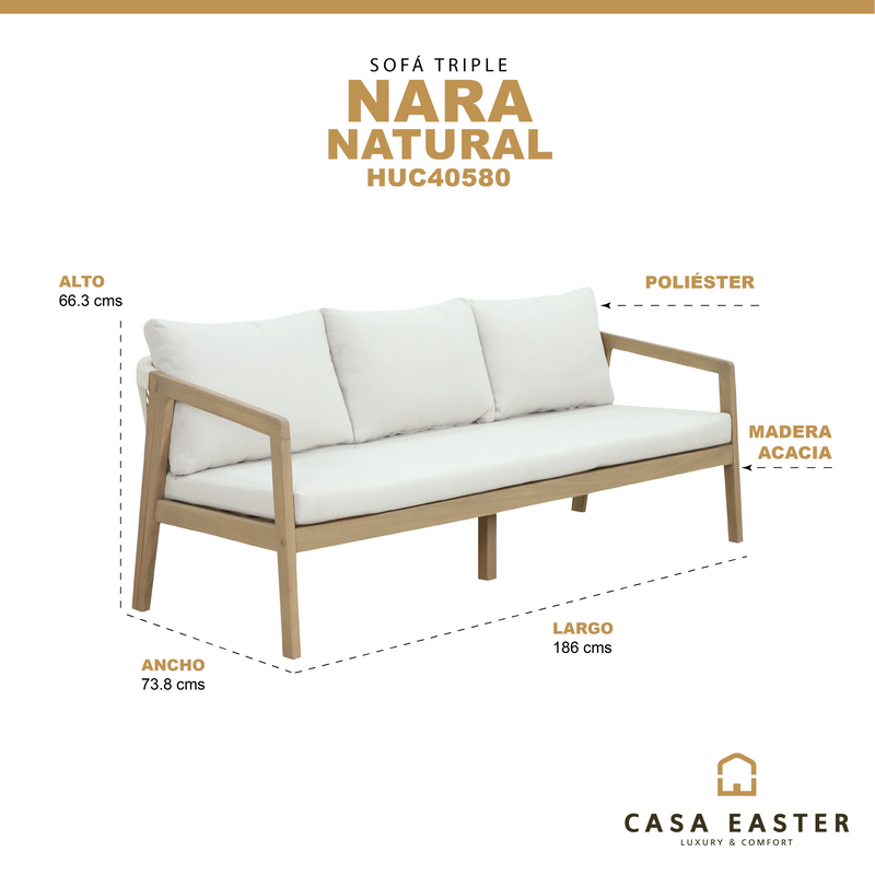 Cargue la imagen en el visor de la galería, Sofá triple Nara de madera color natural - HUC40580