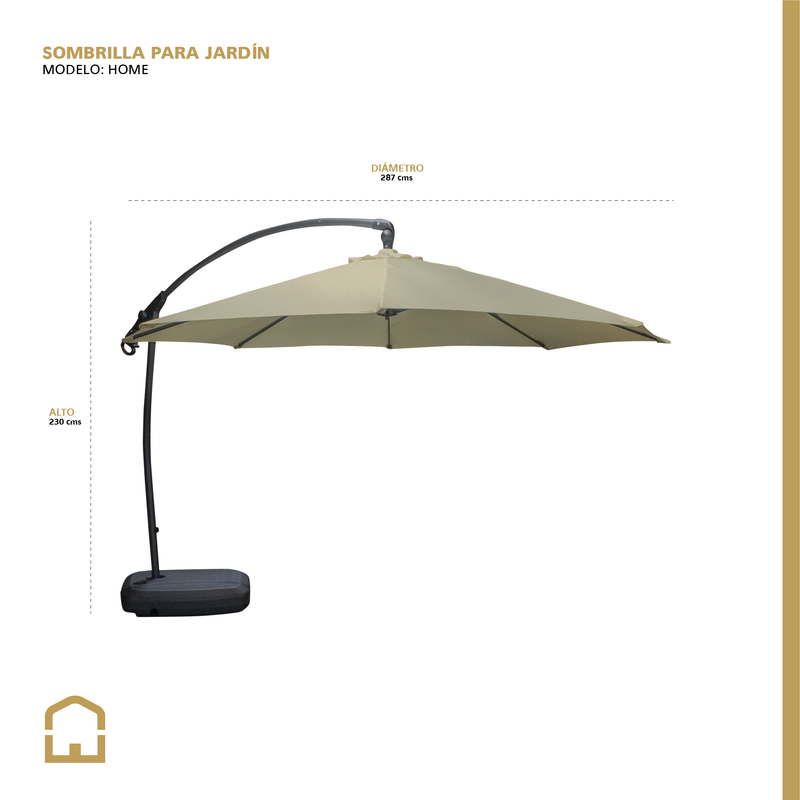 Cargue la imagen en el visor de la galería, Sombrilla Home Para Jardin Brazo Lateral Color Kaki+ Base-Umn06K-UMN062