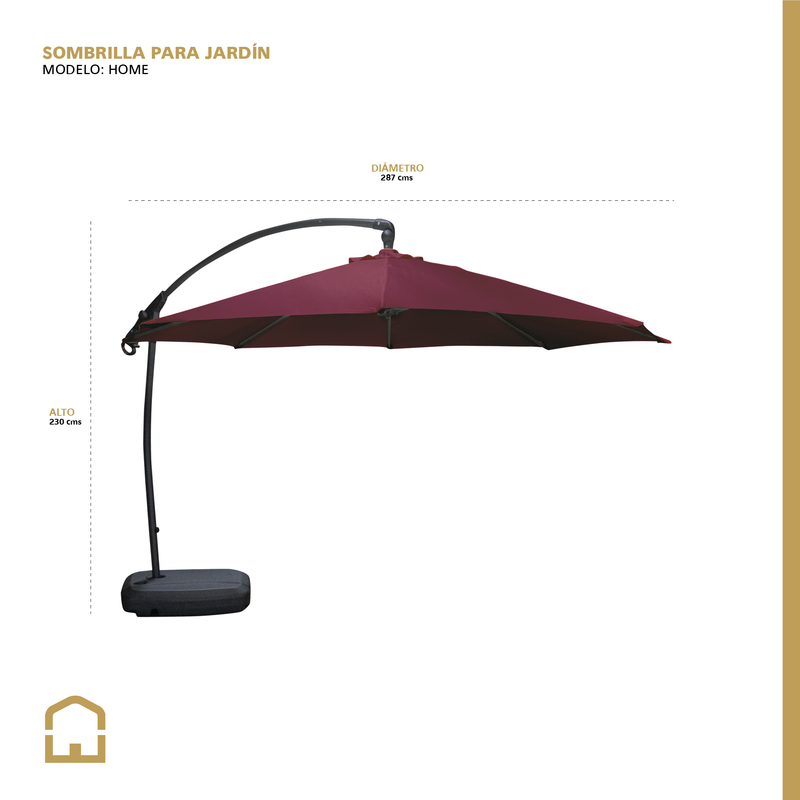 Cargue la imagen en el visor de la galería, Sombrilla Home Para Jardin Brazo Lateral Color Vino+Base-Home1-UMN062