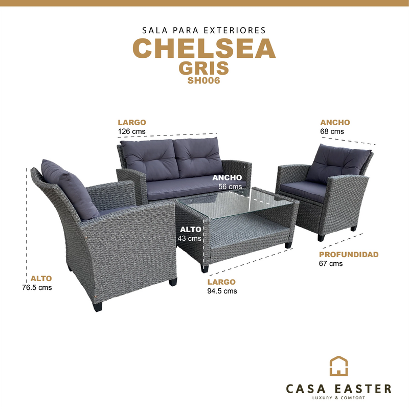 Cargue la imagen en el visor de la galería, Sala Rattan Color Gris para Exterior e Interior CHELSEA-SH006 CasaEaster