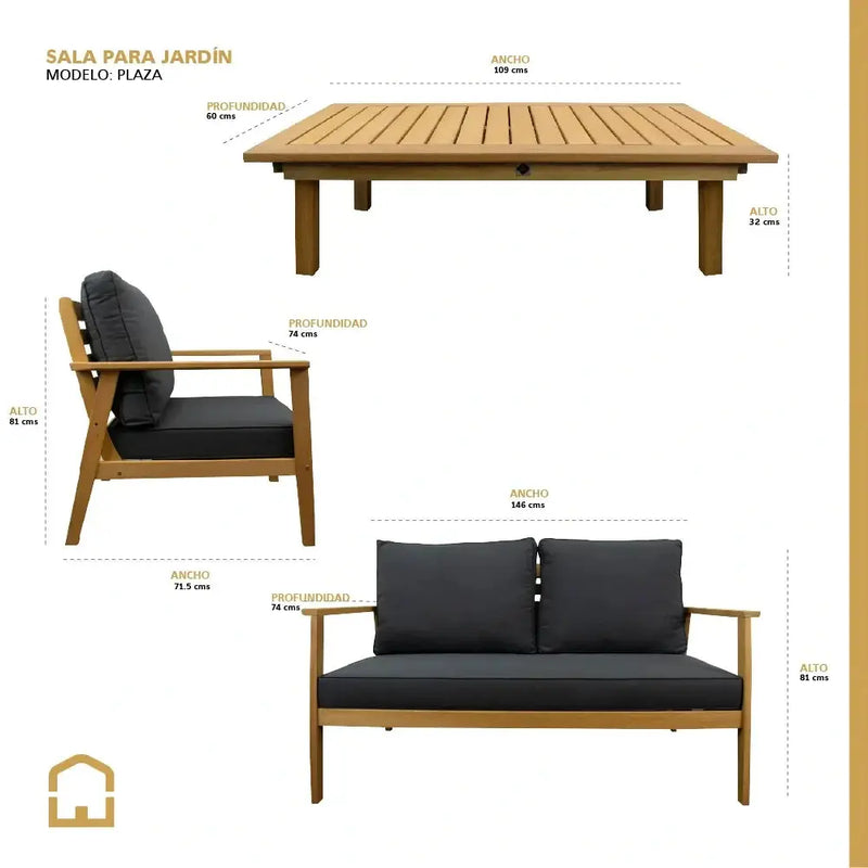 Cargue la imagen en el visor de la galería, Sala para Exterior e Interior Madera Acacia Color Negro PLAZA DOBLE-HUC36