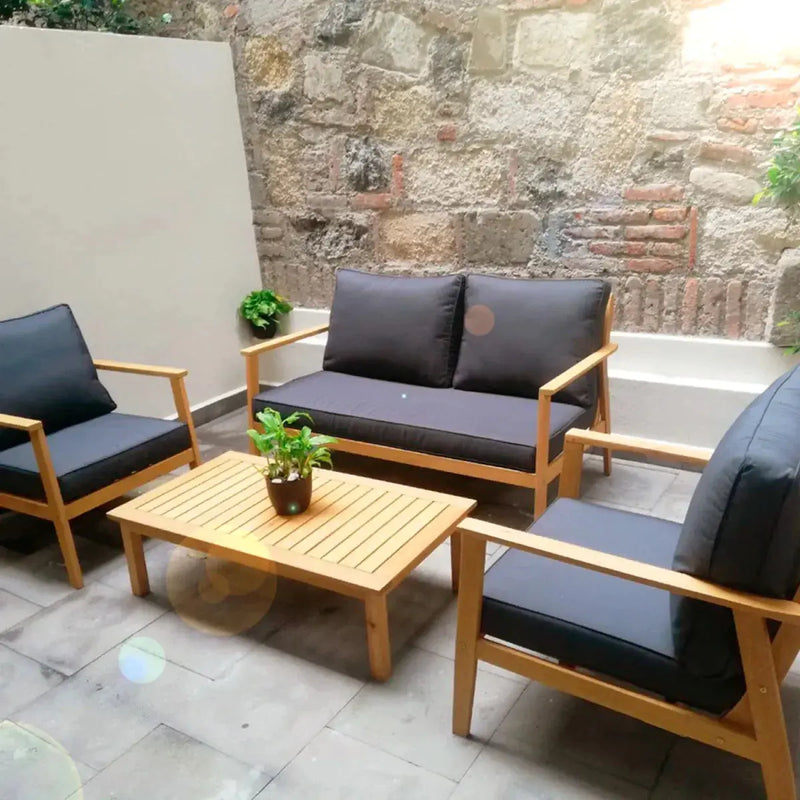 Cargue la imagen en el visor de la galería, Sala para Exterior e Interior Madera Acacia Color Negro PLAZA DOBLE-HUC36