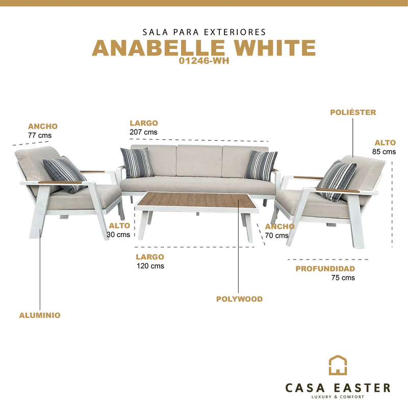 Cargue la imagen en el visor de la galería, Sala para Exterior e Interior de Aluminio Color Blanco ANABELLE TRIPLE-01246-Wh CasaEaster