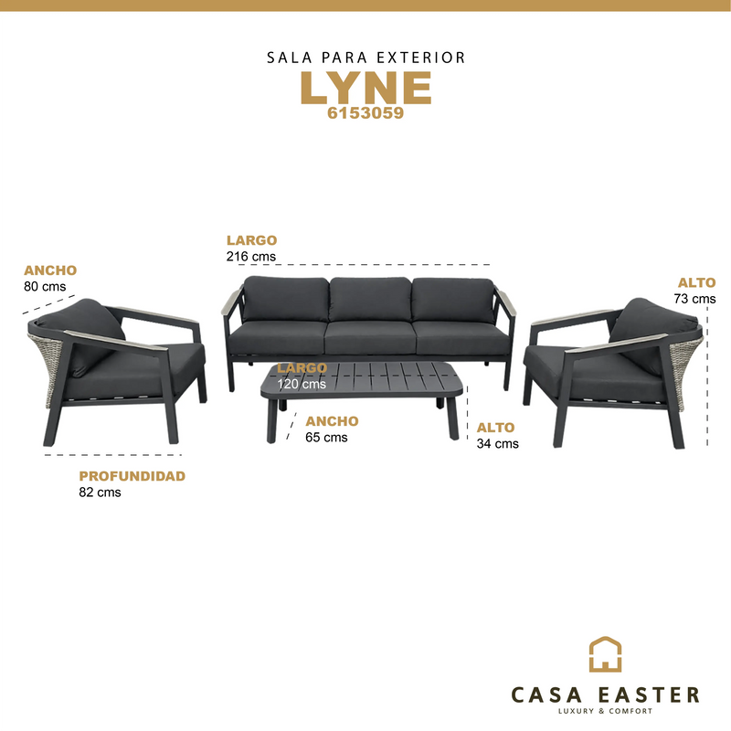 Cargue la imagen en el visor de la galería, Sala para Exterior e Interior de Aluminio Color Carbon LYNE TRIPLE-6153059 CasaEaster