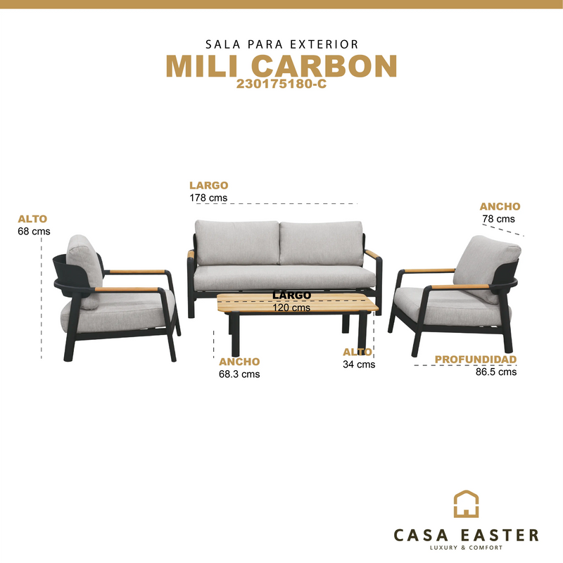 Cargue la imagen en el visor de la galería, Sala para Exterior e Interior de Aluminio Color Carbon MILI DOBLE-230175180-C CasaEaster