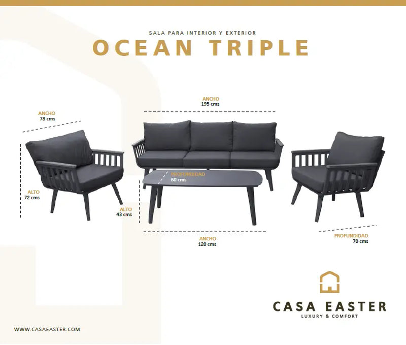 Cargue la imagen en el visor de la galería, Sala para Exterior e Interior de Aluminio Color Carbon OCEAN TRIPLE-CS3O0143A3