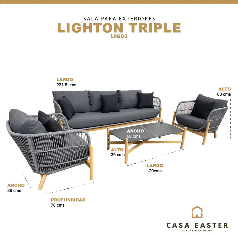Cargue la imagen en el visor de la galería, Sala para Exterior e Interior de Aluminio Color Gris LIGHTON TRIPLE-LIG03 CasaEaster