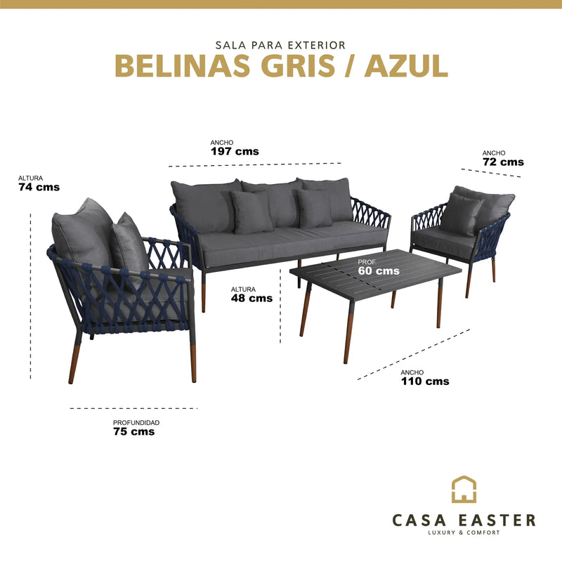 Cargue la imagen en el visor de la galería, Sala para Exterior e Interior de Aluminio Color Gris con Azul BELINAS-100070 CasaEaster