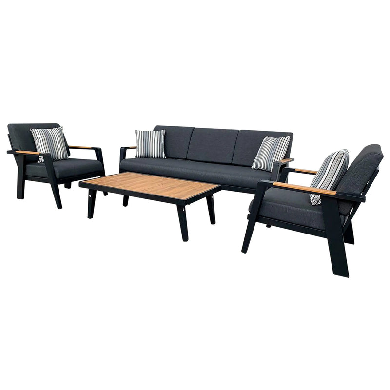 Cargue la imagen en el visor de la galería, Sala para Exterior e Interior de Aluminio Color Negro ANABELLE- TRIPLE-01223-Blk