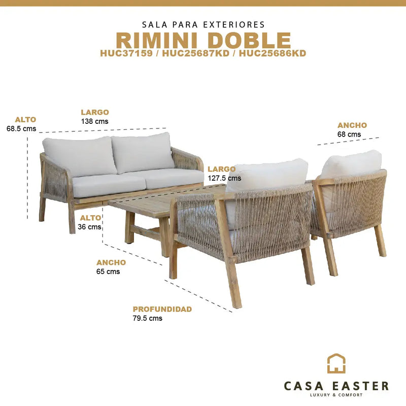 Cargue la imagen en el visor de la galería, Sala para Exterior e Interior de Madera Acacia Color Blanco RIMINI DOBLE-RIMI02 CasaEaster