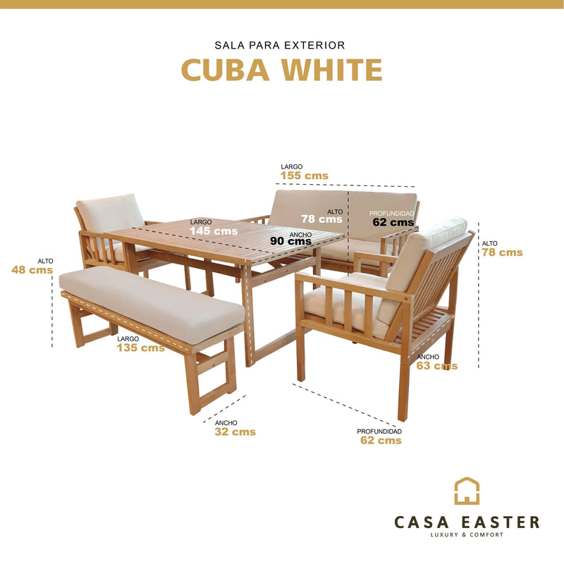 Cargue la imagen en el visor de la galería, Sala para Exterior e Interior de Madera Teca Color Beige CUBA-HUC WCB CasaEaster