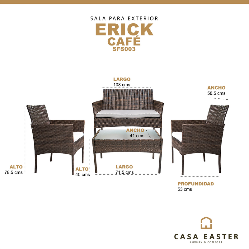 Cargue la imagen en el visor de la galería, Sala para Exterior e Interior de Rattan Color Cafe ERICK-SFS003 CasaEaster
