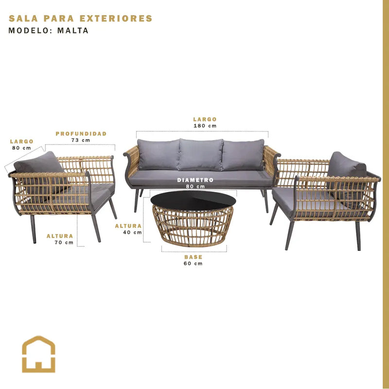 Cargue la imagen en el visor de la galería, Sala para Exterior e Interior de Rattan Color Carbon MALTA TRIPLE-MAL CasaEaster