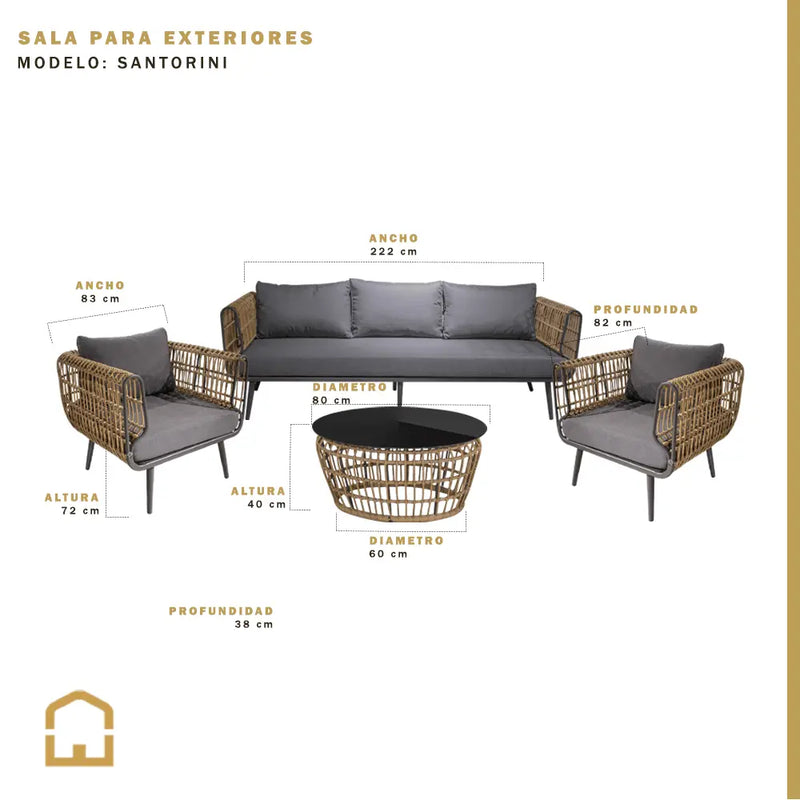 Cargue la imagen en el visor de la galería, Sala para Exterior e Interior de Rattan Color Carbon SANTORINI TRIPLE-SRSR3AEB-26510501