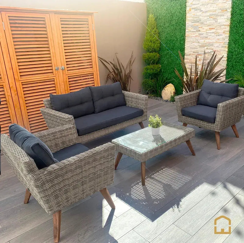 Cargue la imagen en el visor de la galería, Sala para Exterior e Interior de Rattan Color Carbon- VITA DOBLE-VITA