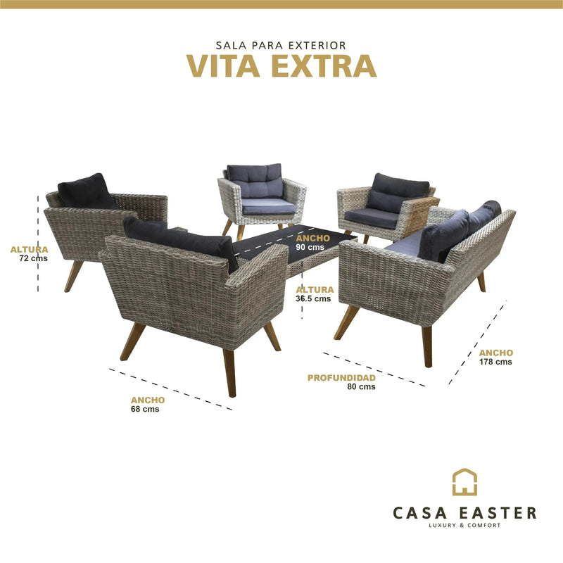Cargue la imagen en el visor de la galería, Sala para Exterior e Interior de Rattan Color Carbon VITA EXTRA-SRVEPE CasaEaster
