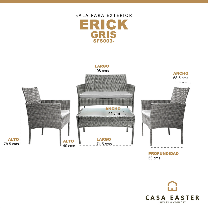 Cargue la imagen en el visor de la galería, Sala para Exterior e Interior de Rattan Color Gris ERICK-SFS003-