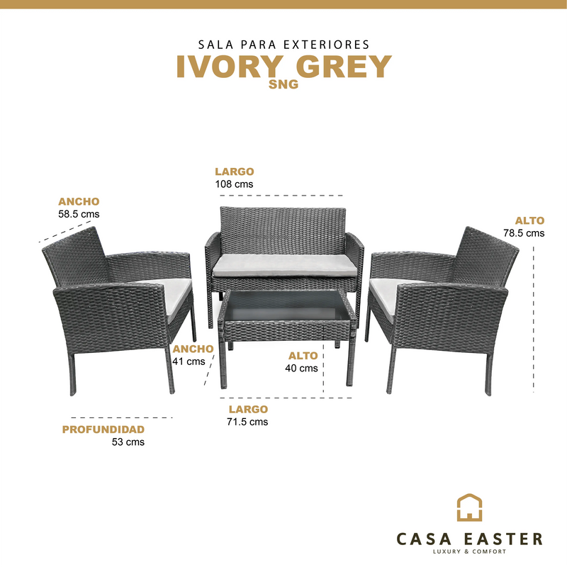 Cargue la imagen en el visor de la galería, Sala para Exterior e Interior de Rattan Color Gris IVORY-SNG