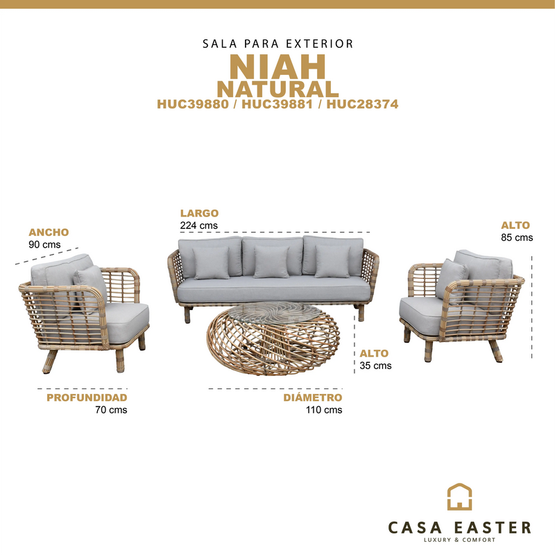 Cargue la imagen en el visor de la galería, Sala para Exterior e Interior de Rattan Color Natral NIAH TRIPLE-NIAH04TRI CasaEaster