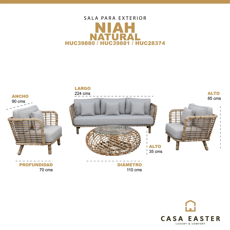 Cargue la imagen en el visor de la galería, Sala para Exterior e Interior de Rattan Color Natral NIAH TRIPLE-NIAH04TRI
