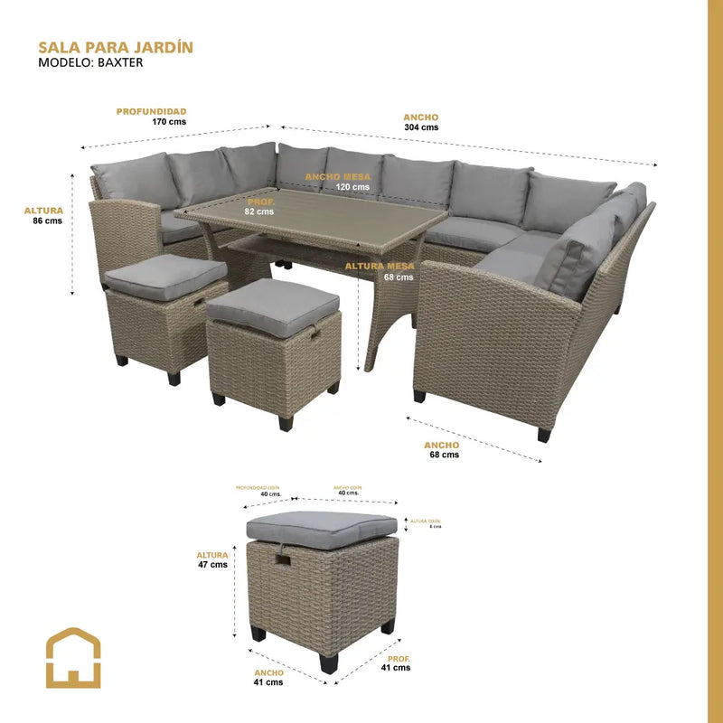 Cargue la imagen en el visor de la galería, Sala para Exterior e Interior de Rattan Color Natural BAXTER-HUCB CasaEaster