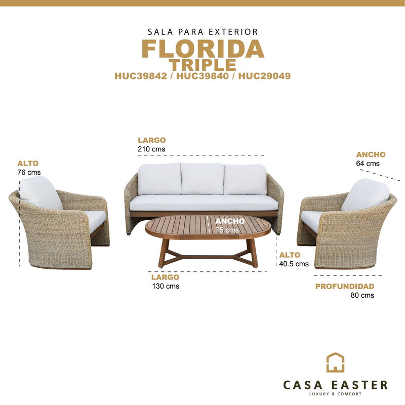 Cargue la imagen en el visor de la galería, Sala para Exterior e Interior de Rattan Color Natural FLORIDA TRIPLE-FLO04TRI CasaEaster