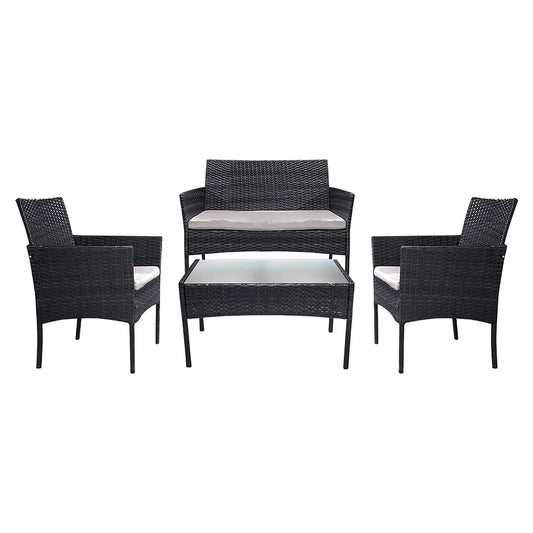 Sala  para Exterior e Interior de Rattan  Color Negro  ERICK-SFS003-1 CasaEaster