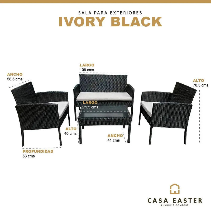 Cargue la imagen en el visor de la galería, Sala para Exterior e Interior de Rattan Color Negro IVORY-SNN