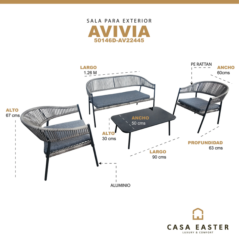 Cargue la imagen en el visor de la galería, Sala para interior y exterior de PE Rattan color gris AVIVIA 50146D-AV22445 CasaEaster