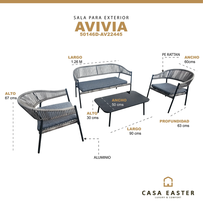 Cargue la imagen en el visor de la galería, Sala para interior y exterior de PE Rattan color gris AVIVIA 50146D-AV22445