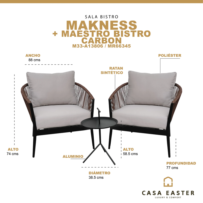 Cargue la imagen en el visor de la galería, Set Bistro Maknes + mesa Maestro Carbon CasaEaster