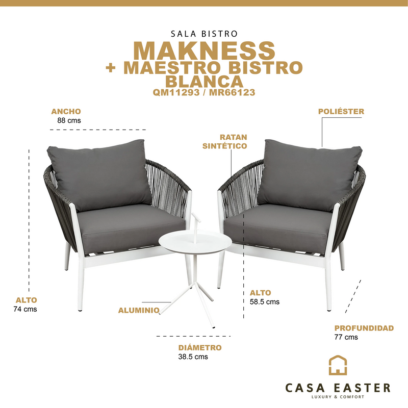 Cargue la imagen en el visor de la galería, Set Bistro Makness + mesa Maestro Blanca CasaEaster