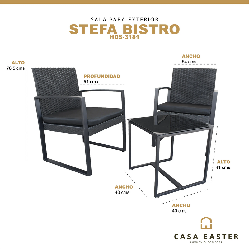 Cargue la imagen en el visor de la galería, Set para Exterior e Interior de Rattan Color Carbon STEFA BISTRO-HDS-3181